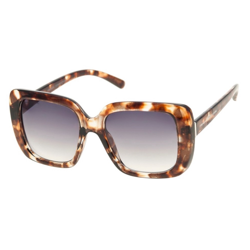 French Connection Tortoise & Silver Oversize Square UV Sunglasses